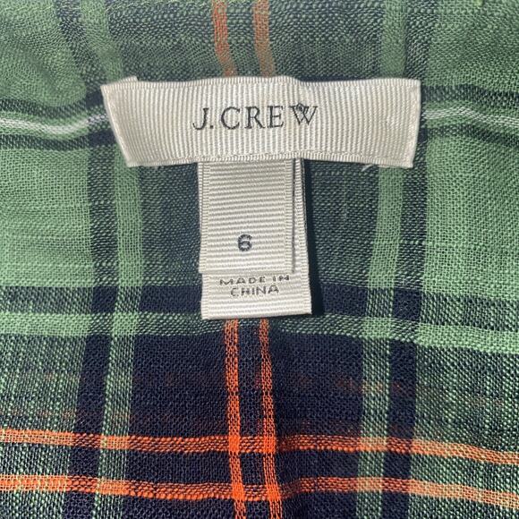 J.Crew Women’s Green Tartan Plaid Embroidered 100% Cotton Boho Blouse Size 6 - Picture 6 of 7